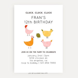 Chicken Farm | Cute Young Animal Farm Chicken Rooster Party Invitation, Any Age Gender Digital Printable Invite Template