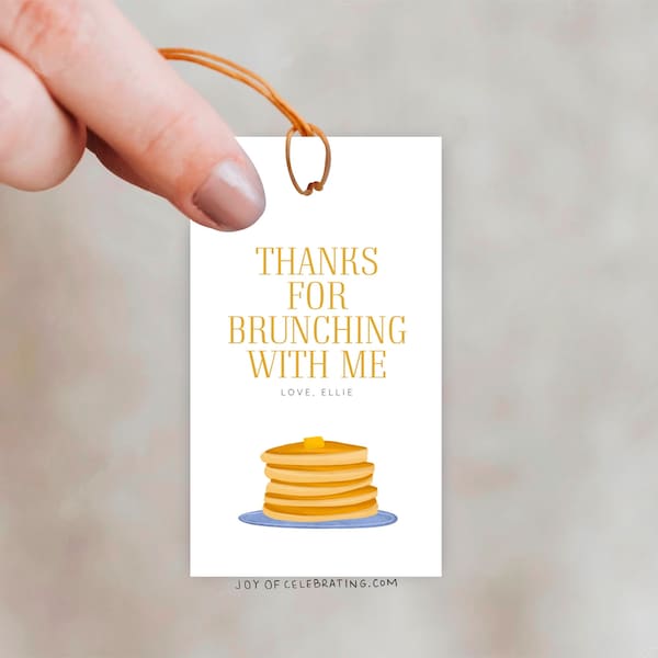 Brunch O'Clock | Editable Gift Tags Template for Minimalist Neutral Brunch Food Breakfast Birthday Party, Simple Kids Adults Teen Party Tags