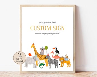 Party At The Zoo | Editable Zoo Animals Party Table Sign, 5x7 8x10 Editable Template for Birthday, Personalized Custom Sign, Table Decor