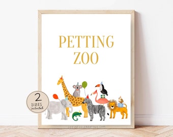 Party At The Zoo | Zoo Animals Petting Zoo Table Sign, 5x7 8x10 Editable Template for Birthday, Personalized Custom Sign, Table Decor