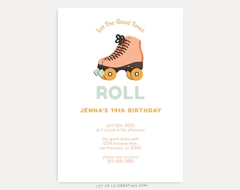 Retro Skate | Roller Skating Minimalist Colorful 70s 80s Roller Skating Party Invitation, Any Age Gender Digital Printable Invite Template