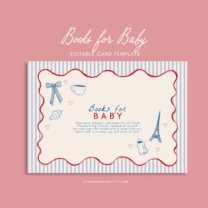 ÉMILIE | Livres pour bébé carte pour baby shower sur le thème français Bonjour Bebe Paris, thème français simple parisien moderne, tous les genres modèle
