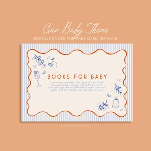 Bella / Ciao Bambino Baby Shower Libros para plantilla de tarjeta de bebé, fiesta temática italiana totalmente personalizable dibujada a mano, Ciao Baby