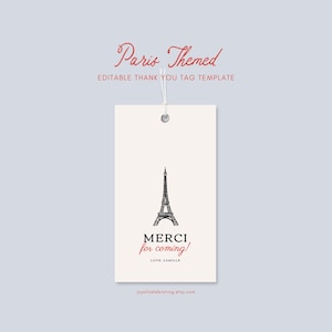 CAMILLE | French Paris Themed Thank You Tag Template, Printable Thank You Card, Eiffel Tower Parisian City Theme