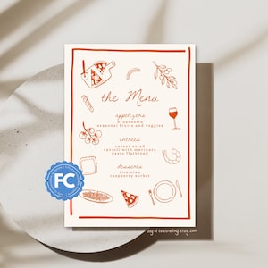 CHIARA | Handgezeichnetes Doodle Italienisches Dinner Party Tisch Menü