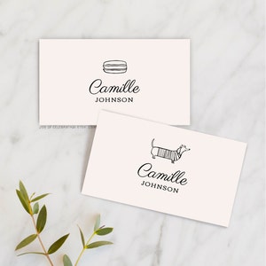 CAMILA | Cartões de visita com tema francês de Paris, cartão de mesa para impressão, tema da cidade parisiense, cartão de lugar dobrado ou plano