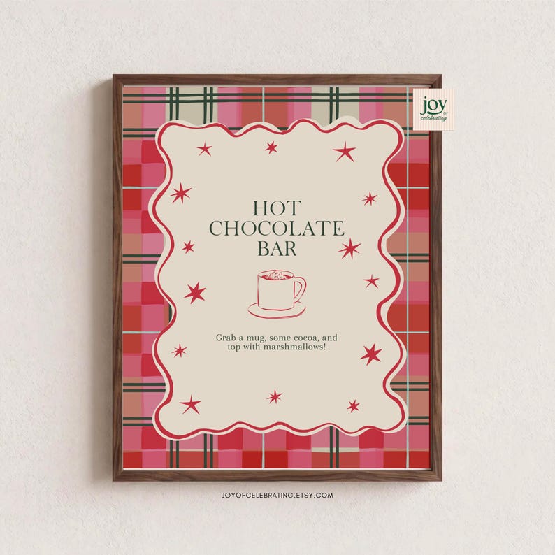 Cara | Hot Chocolate Bar Sign Template, Christmas Party, Wavy Border ...