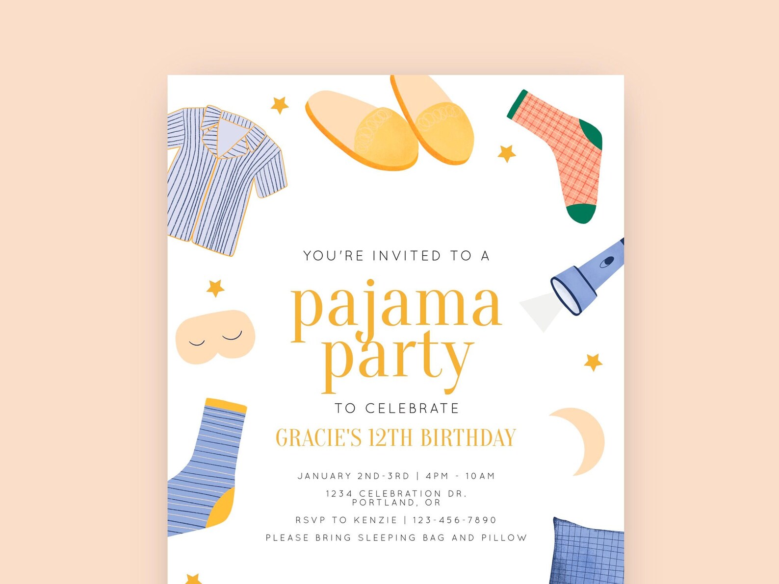 Pajama Party Modern Cute Pjs Slumber Party Invitation for - Etsy
