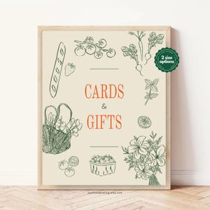 Emma / Plantilla para letrero de mesa de tarjetas y regalos de 8x10, 5x7, de cultivo local, recién salida del mercado, totalmente personalizable, con temática de mercado agrícola dibujada a mano.
