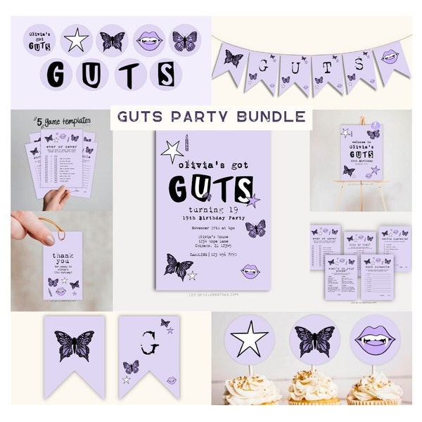 22 Themed Party Templates Bundle, Purple Butterfly Sticker Teen Party, Customizable Digital Download Printables