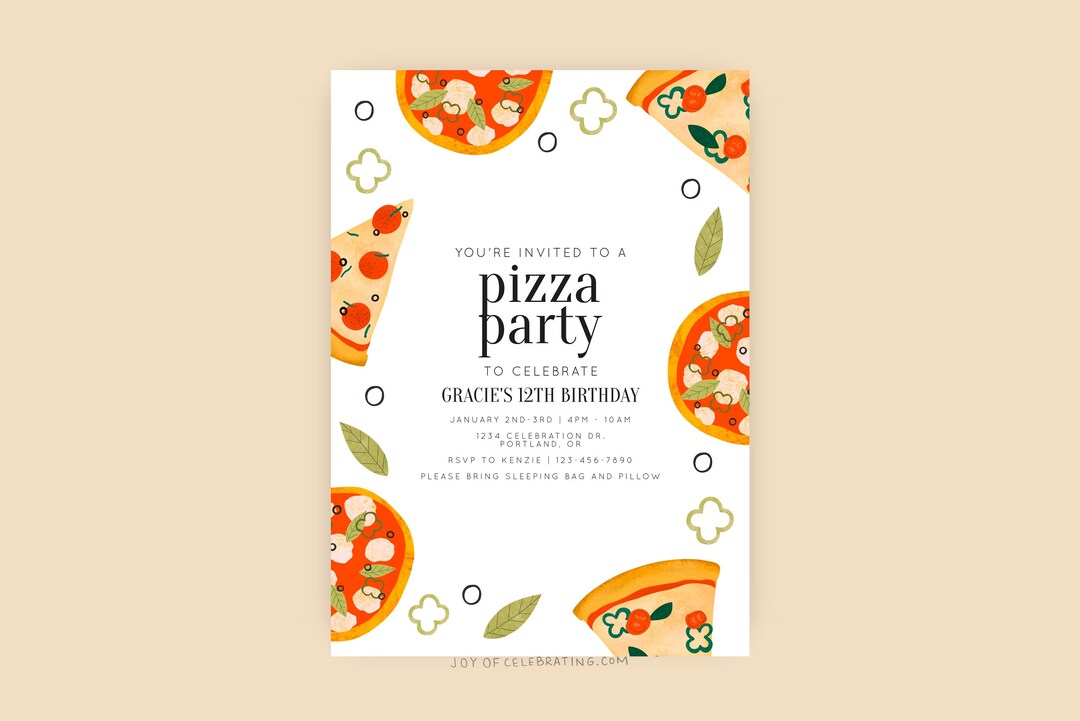 Pizza Party Simple Fun Pizza Party Invitation, Any Age Any Gender