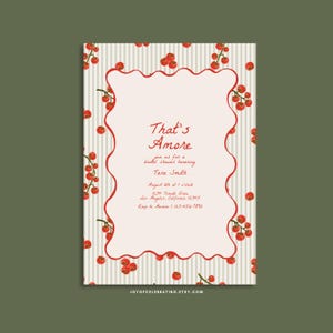 Tara | That&#39;s Amore Tomato Themed Bridal Shower Invitation, Italian Food, Garden Party Invite, Invite Template, Wavy Border and Stripes