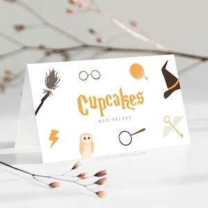 Wizard World | Folded Food Tent Card Template, Modern Fantasy Magic Wizard Food Labels for Party, Birthday or Family Event, Table Decor