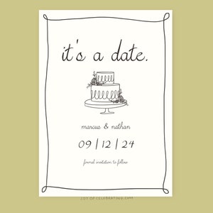 Joyful Scribbles | Minimalist Doodle Save The Date, Wavy Vintage Handwritten Invite, Soft Wedding It's A Date Digital Template