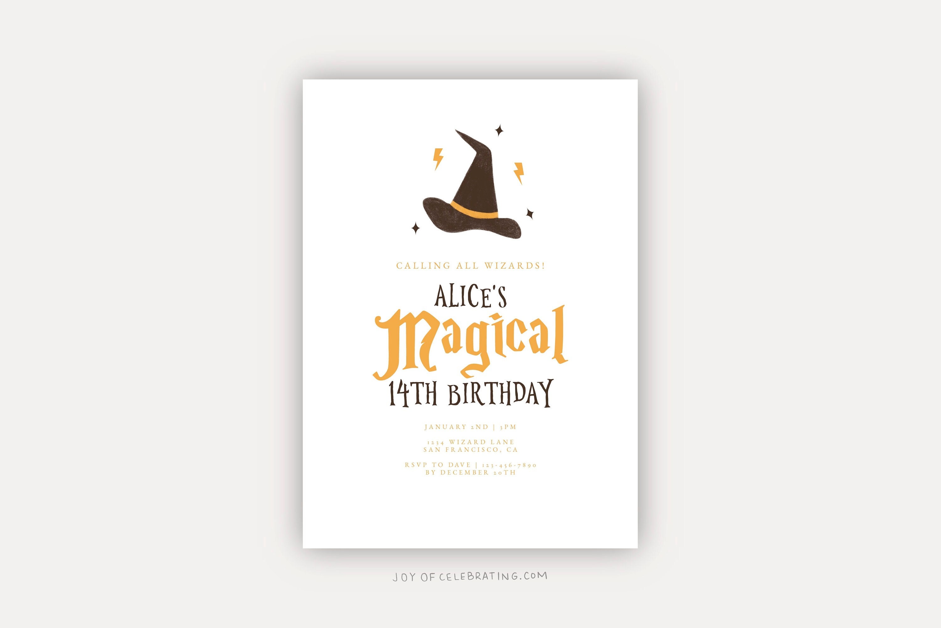 Minimalist Wizard Hat Magical Wizardry World inspired Invitation for Kids Teens Adults Witch Potions Magic Harry Popular