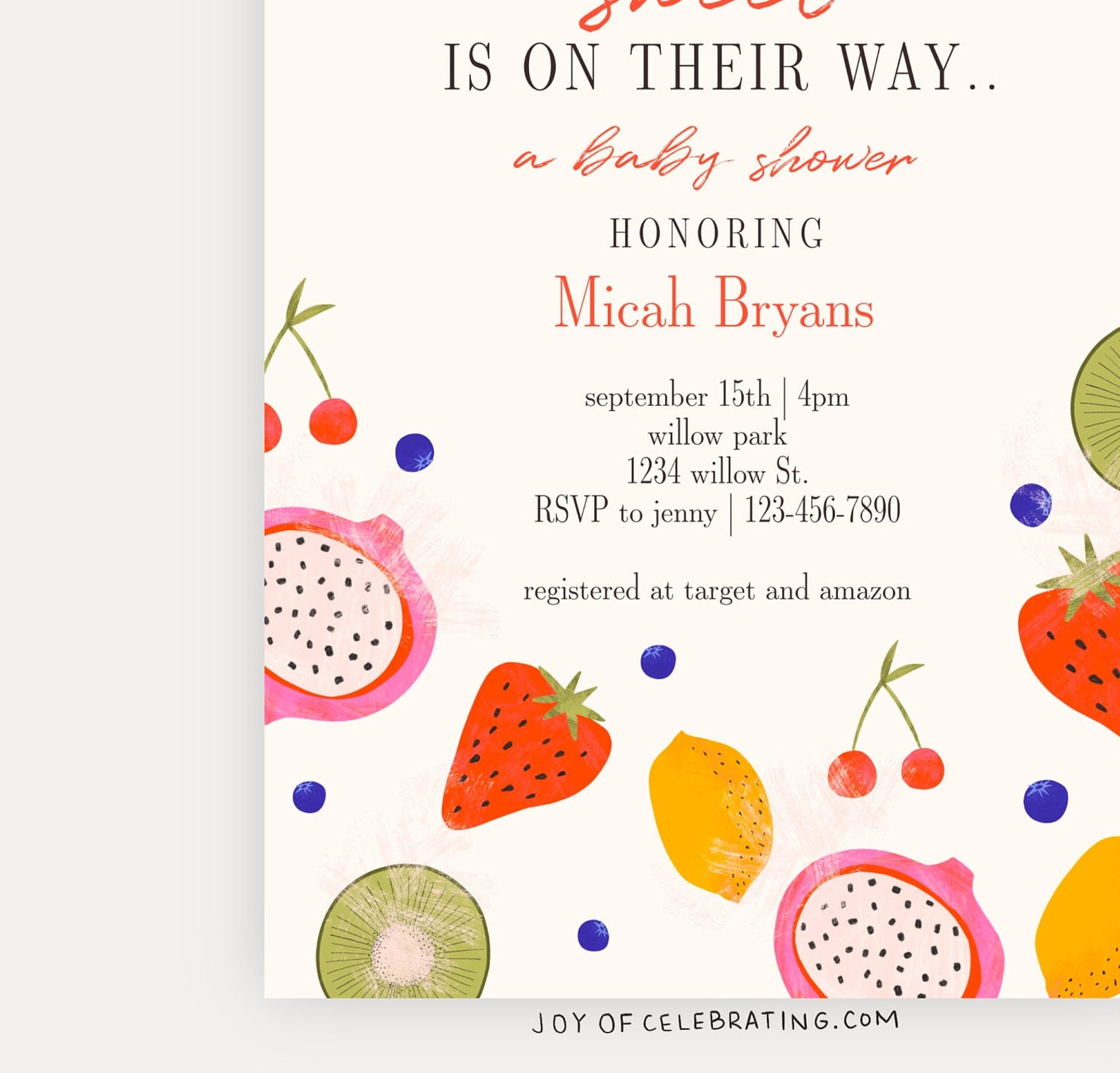 Summer Fruit | Sweet Baby on the Way Baby Shower Invitation, Modern ...