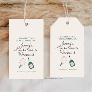 Picklebal & Prosecco | Country Club Preppy Bachelorette Bedanklabel, verfijnde stijlvolle Pickleball Favor Gift Tag of kaart