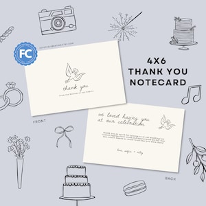 Sofía, Tarjeta de agradecimiento por boda estilo garabato dibujado a mano neutral, Tarjetas postales con iconos dibujados a mano, Plantilla de boda