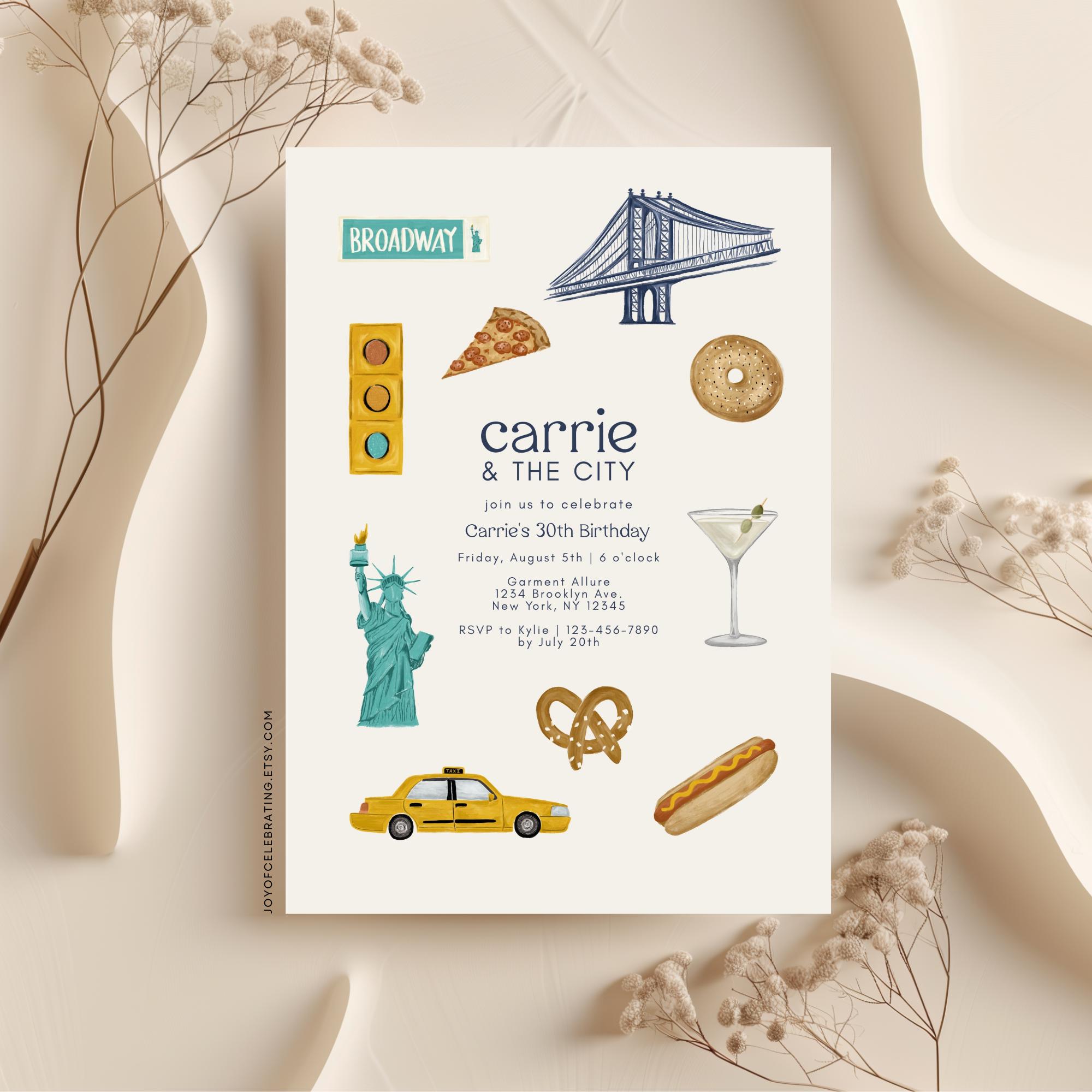 Carrie | New York City Themed Birthday Party Invitation, Carrie and the City NYC Invite, Printable Invite Template