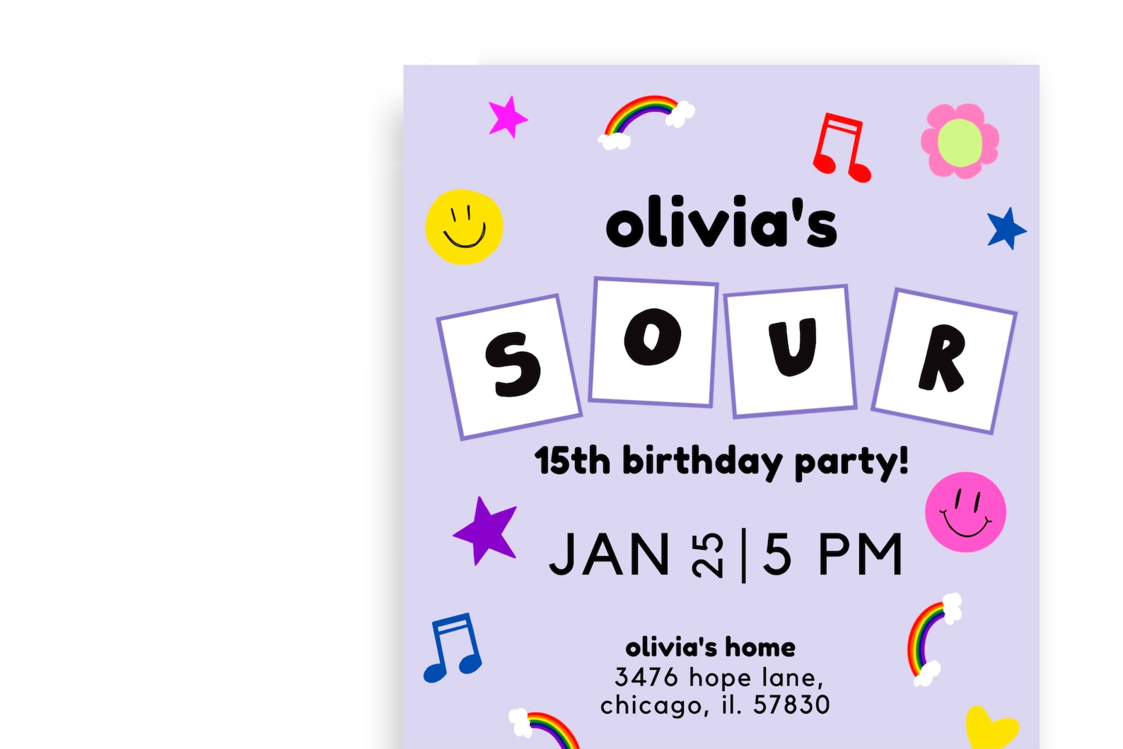 SOUR Olivia Themed Birthday Party Invitation Rodrigo Kids Etsy