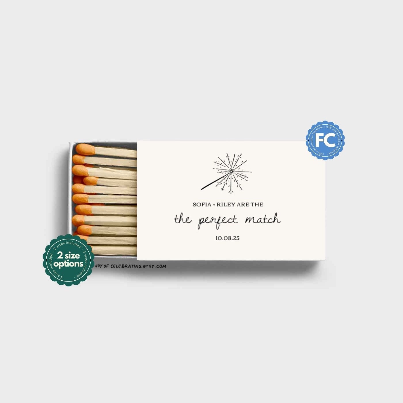 Sofia | 2 Sizes Customizable Matchbox Template for Wedding, Minimalist Line Drawing Doodle, Handwritten Hand Drawn, Reception Party Favor