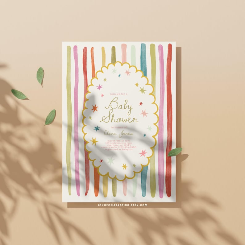Clara | Colorful Rainbow Baby Shower Invitation Template, Vintage ...