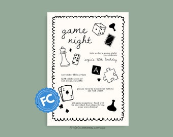 Game Night | Minimalist Fully Customizable Game Board Night Invitation, Girls Night Adults Night, Digital Printable Invite Template