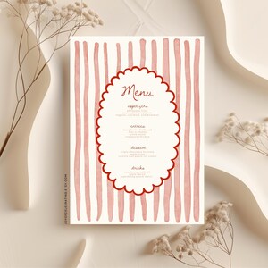 Clara | Świąteczne, cukierkowe laski, vintage, oprawione, pasiaste menu na przyjęcie, urocze, czerwone i białe, modne, wyjątkowe menu na przyjęcie