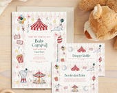 Cassie | Baby Circus Carnival Baby Shower Invitation Set Template, Pink Circus Theme, Gender Neutral Spectacular Invite, Books for Baby