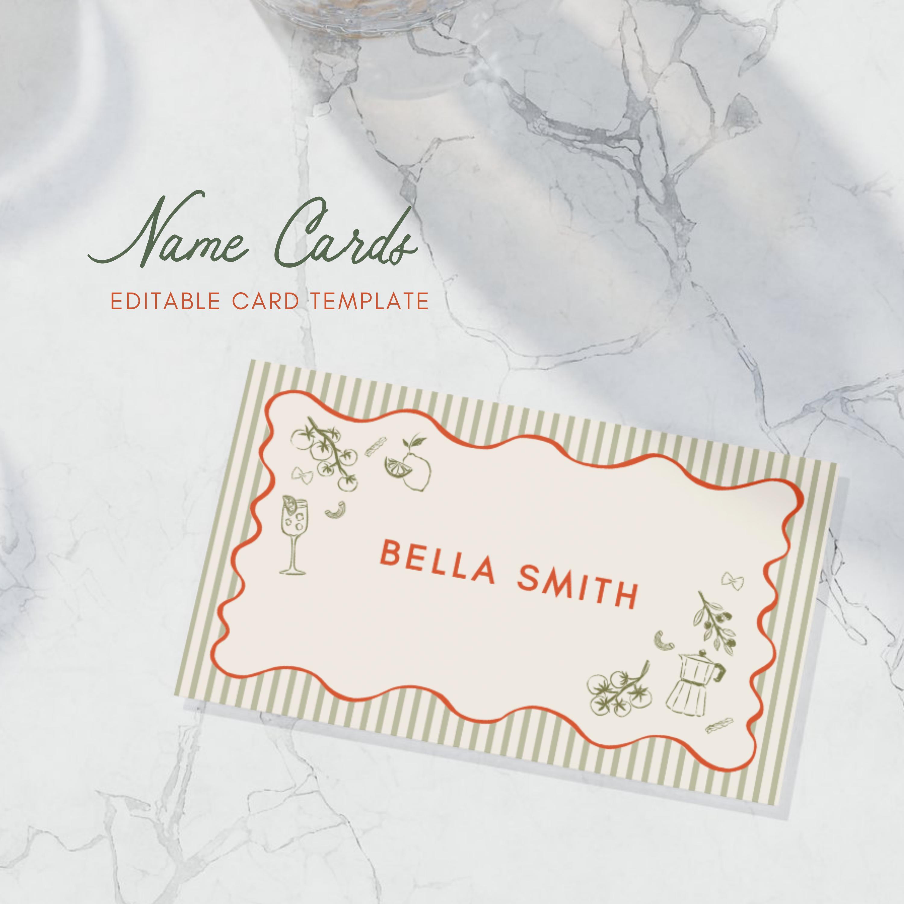 Bella | Italian Art Name Card Template, Fully Customizable Hand Drawn ...