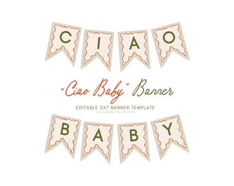 BELLA / Banner para baby shower con temática italiana Ciao Baby en verde y rojo, moderno y sencillo tema italiano, plantilla de banner Ciao Bambino
