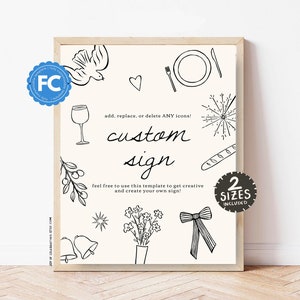 Sofía / 8x10, 5x7 Signo personalizado personalizable para boda, Doodle de dibujo de línea minimalista, Dibujado a mano, Mesa de recepción