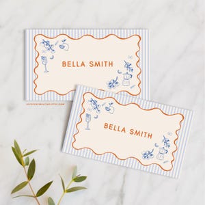 Bella / Plantilla de tarjeta de presentación con arte italiano, totalmente personalizable, dibujada a mano, para fiestas con temática italiana, Ciao Baby, Ciao Miss, cenas
