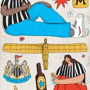 TOON ARMY - Geordie A4/A5 print - including newcastle brown ale, nufc, newcastle football club, angel of the north, greggs!