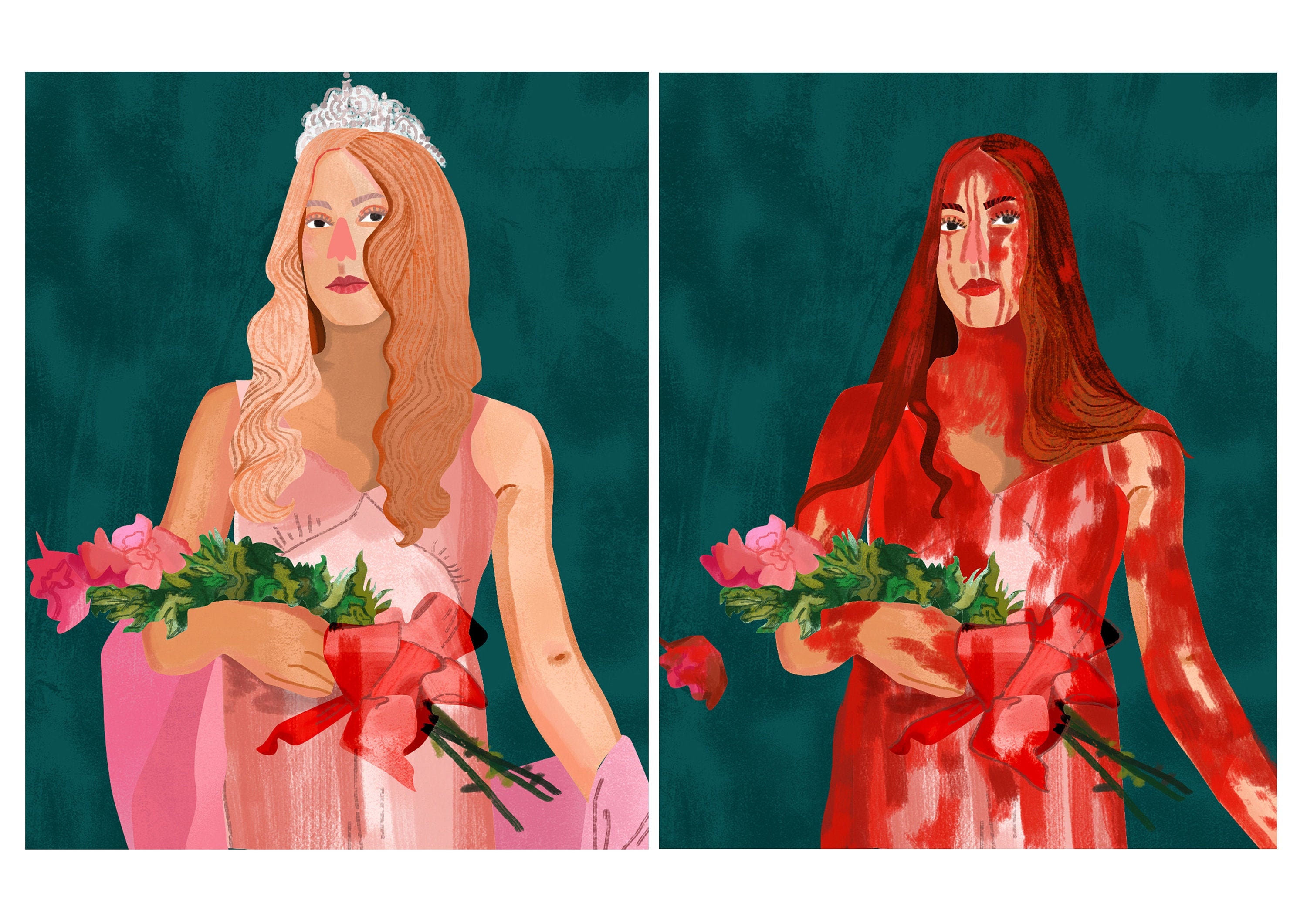 Stephen King's CARRIE Art, Before and After Blood Scene 2 Prints HALLOWEEN  Movie/film Art 