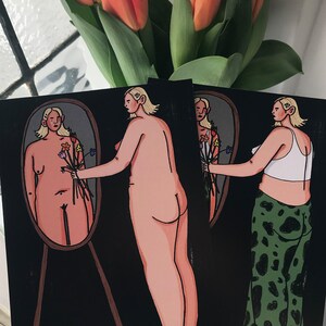 SELF LUV KÖNIGIN !! a5 illustrierte Digitaldrucke, Body Positivity, Galentiner/Valentinstag, bunt, lustig, süßes Cartoon Portrait Liebeskunst