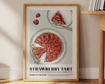 Strawberry Poster | Cafe Kitchen Decor | Strawberry Art Print | French Food Print | Strawberry Pie Poster