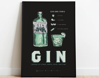 Gin Print | Gin Lover Gift | Cocktail Poster | Bar Cart Art | Cocktail Print | Gin Gift | Bar Cart Decor