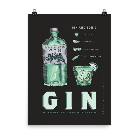 Gin Art Print Gin and Tonic Art Print Alcohol Print Wall Etsy
