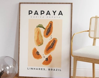 Papaya Art Print | Tropical Fruit Poster, Kitchen Wall Decor