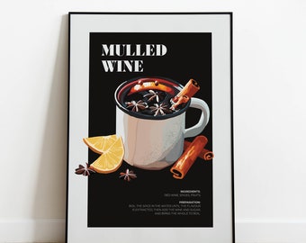 Mulled Wine Poster | Cocktail Poster | Cocktail Print | Wine Cocktail Poster | Drink Booze Print