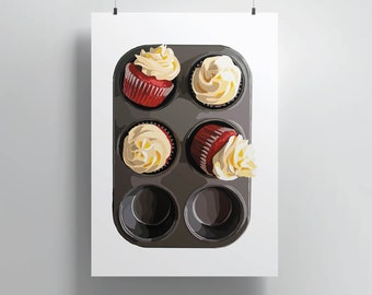 Cupcake Painting | Cafe Kitchen Decor | Dessert Art | Cupcake Print | Bakery Decor