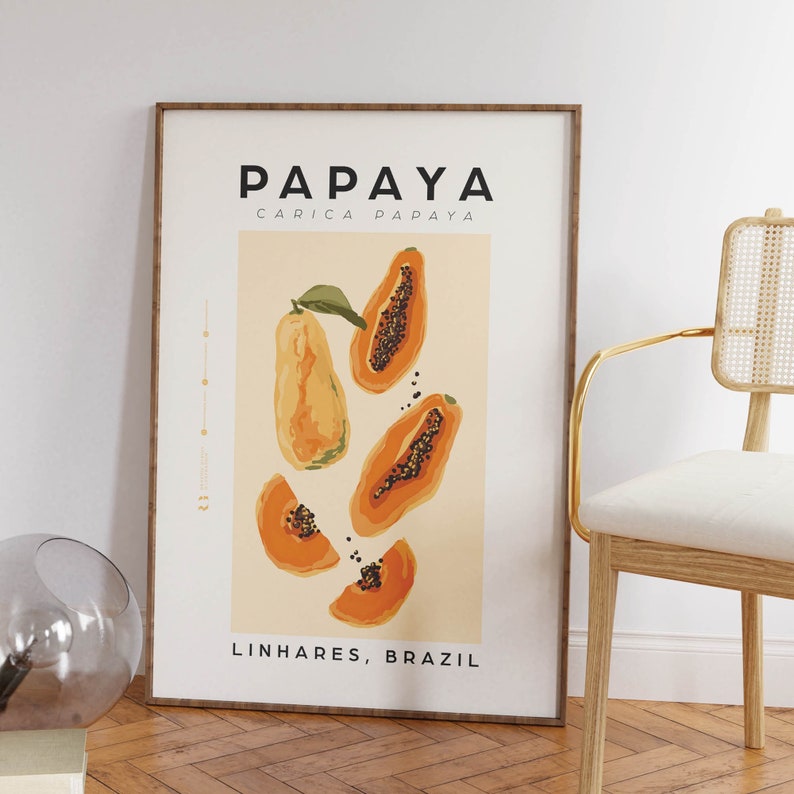 Papaya Print Papaya Wall Art Fruit Print Poster Fruit Etsy