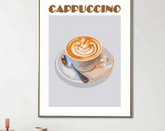 Digital Download Cappuccino Poster | Minimalist Coffee Print | Cafe Wall Art