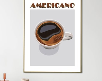 Digital Download Americano Poster | Minimal Cafe Print | Retro Coffee Poster