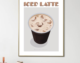 Digital Download Iced Latte Art Print | Minimalist Coffee Poster