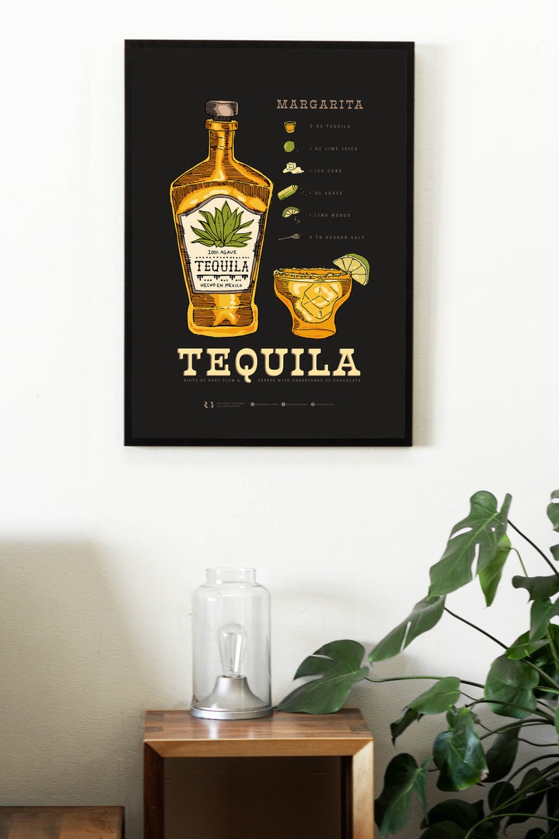 Tequila Print Cocktail Poster Bar Cart Art Cocktail - Etsy