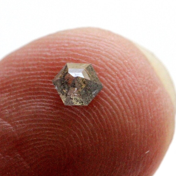 3.6x2.9mm Clear Black/Grey Fancy Hexagon Shield Shape Salt And Pepper Rose Cut Diamond Loose, Flat Back Diamond, Hexagon Diamond - PDD488