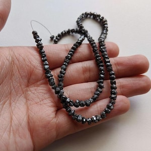 3.5-5mm Raw Black Diamond Beads, Rough Black Diamond Beads, Uncut Diamond, Raw Black Diamond Necklace (4IN To 16IN Options) - PPD437