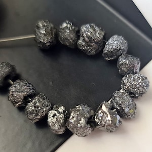 8-8.5mm Black Rough Diamond Beads, 2mm Large Hole Drilled Black Diamond, Loose Diamond, Black Diamond Round Beads (1Pc To 2Pc Options)-PDD54
